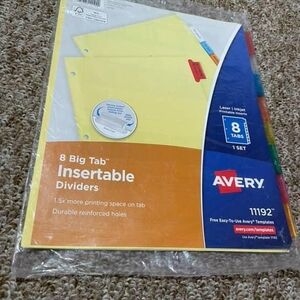 Avery 8-Tab Insertable Dividers - Vibrant Yellow, Red, Blue